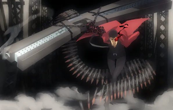 Smoke, shot, chain, cartridges, Black rock shooter, burning eyes, super-weapons, arsene lupin