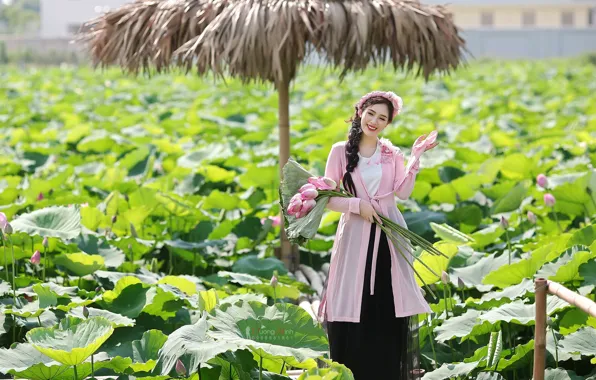 Picture girl, nature, Lotus