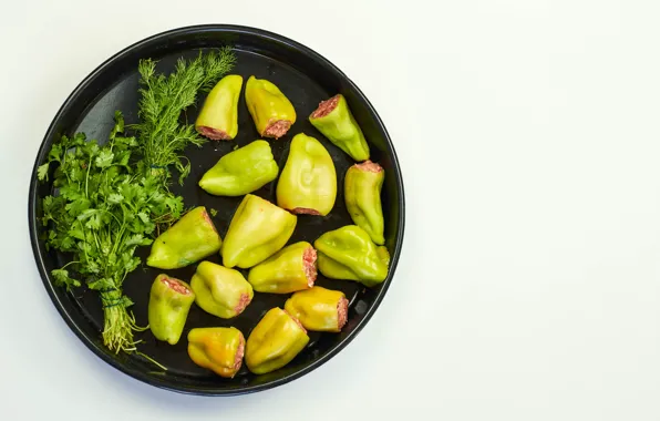 Picture greens, dill, pepper, parsley, tray