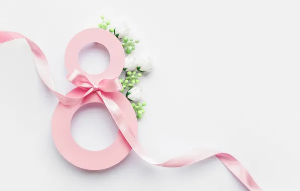 Flowers, roses, figure, tape, happy, March 8, pink, flowers