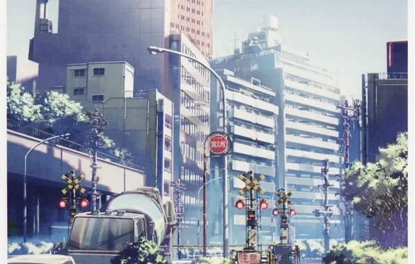 Summer, trees, machine, the city, street, posts, home, Japan