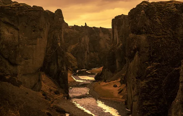 Sunset, iceland, Rock