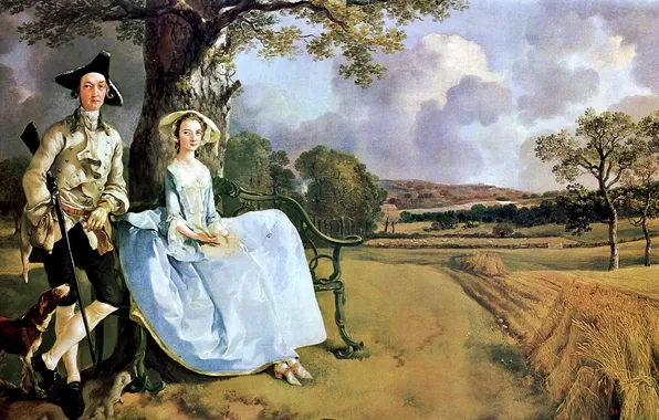 Field, the sky, clouds, trees, landscape, picture, sheaves, Thomas Gainsborough