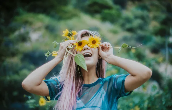 Picture girl, flowers, petals