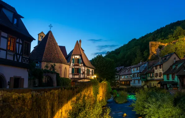 Picture landscape, night, river, France, home, Kaysersberg, municipality