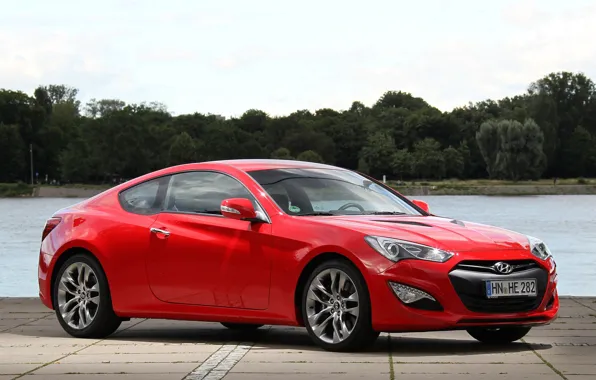 Car, machine, water, red, Hyundai, red car, rooms, water