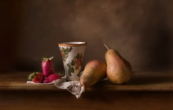 Strawberry, Cup, still life, pear