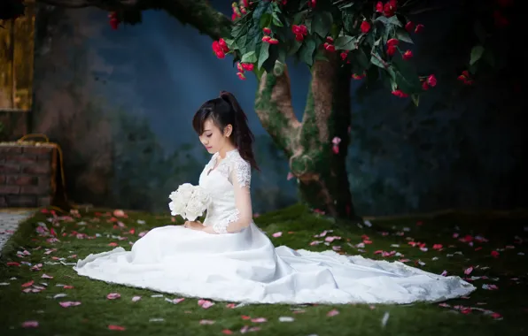 Girl, background, Asian
