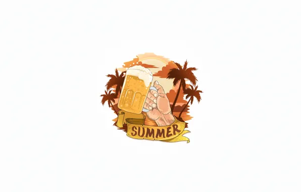 Minimalism, Glass, Summer, Style, Palm trees, Beer, Glass, Background