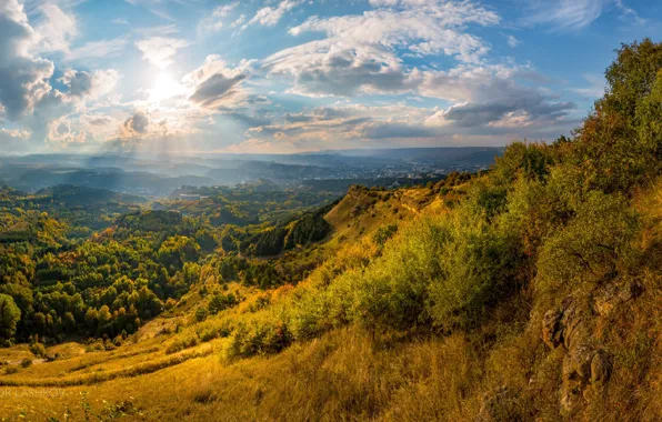 Picture the sky, the sun, mountains, the city, panorama, Fedor Lashkov, Kislovodsk national Park