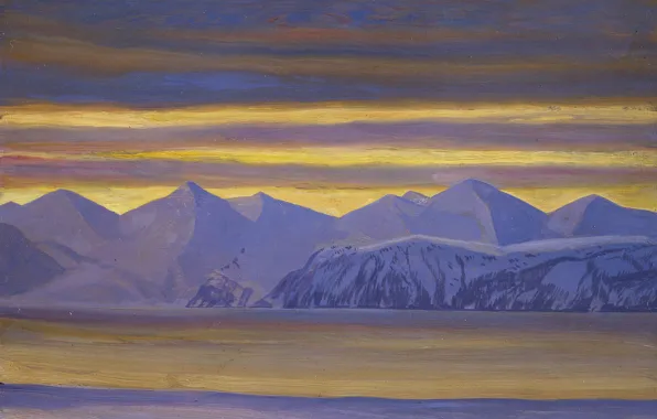 Picture landscape, mountains, nature, picture, Rockwell Kent, Rockwell Kent, Bay, On The Resurrection. Alaska
