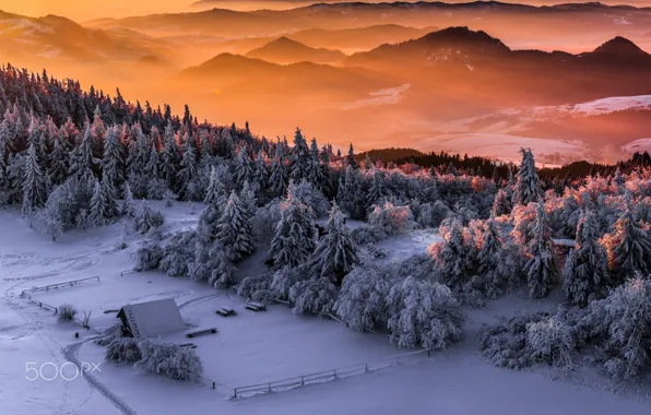 Winter, the sky, snow, mountains