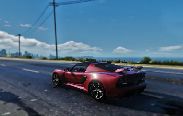 Road, sea, the sky, red, posts, day, Lotus, Requires