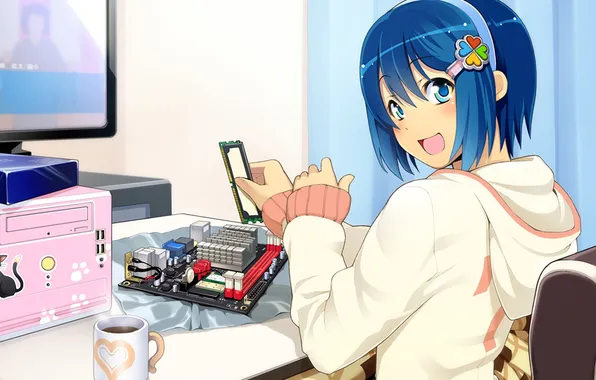 Girl, Coffee, Anime, Chip, Windows-Chan, OC-chan