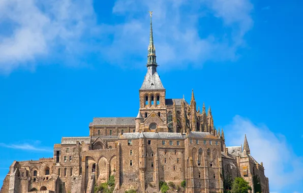 The sky, clouds, castle, France, Normandy, Mont-Saint-Michel