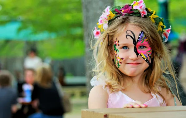 Picture butterfly, girl, wreath, face art