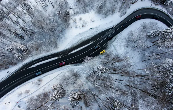 Winter, road, machine, forest