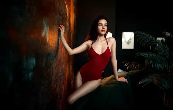 Sexy, pose, sofa, model, plant, makeup, figure, hairstyle