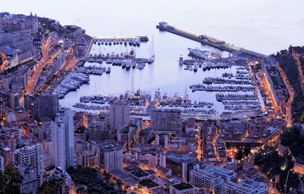 City, home, yachts, port, Monaco, night, Monaco, Monte Carlo