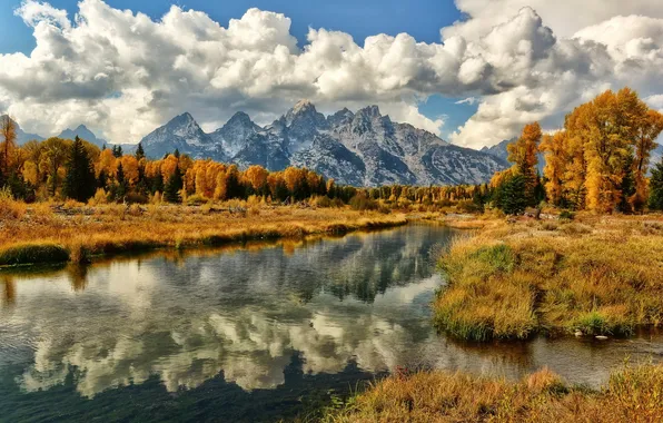 Picture autumn, mountains, river