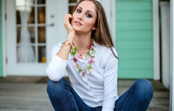 Summer, look, girl, face, background, sitting
