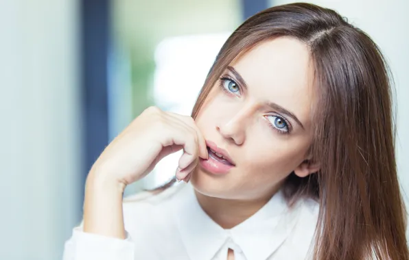 Girl, Beautiful, Blue, White, Lips, Window, Eye