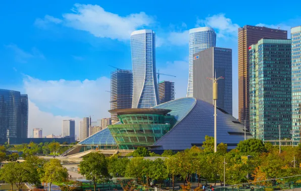 The city, Skyscrapers, Building, China, Shanghai