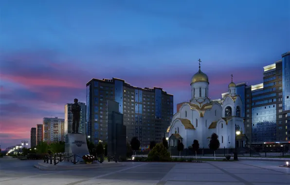 Picture the city, dawn, Avenue, building, home, morning, monument, temple