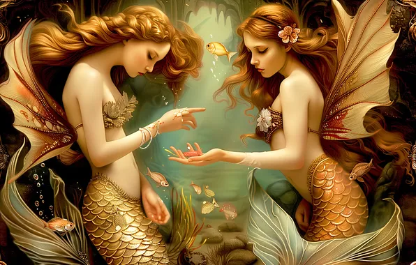 Girls, fantasy, mermaid, fins