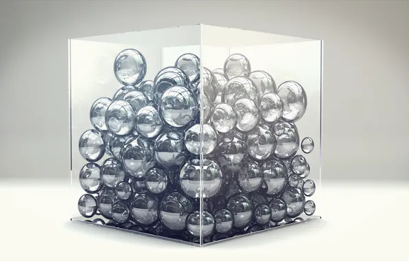 Glass, box, balls, cube, render