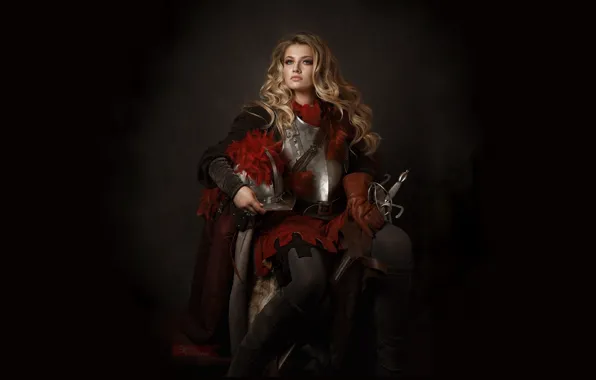 Blonde, Helmet, Sitting, Sword, Eric Burhani, Cuirass
