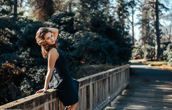 Look, girl, the sun, bridge, pose, Park, portrait, makeup