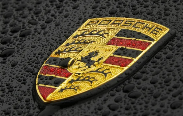 Drops, macro, logo, emblem, icon, logo, coat of arms, Porsche