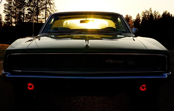 Picture the sky, the sun, Dodge, Dodge, twilight, Charger, the front, 1968