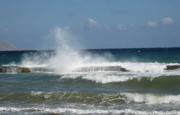 Sea, wave, the sky, squirt, Greece, horizon, Crete, the breakwater