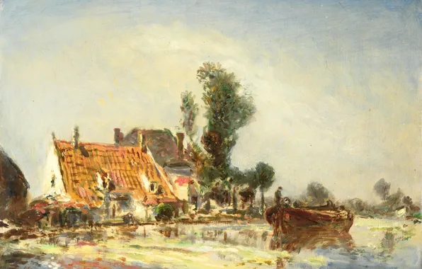 Picture landscape, oil, picture, Ian Bartold Jongkind, House on Canal near Crevace