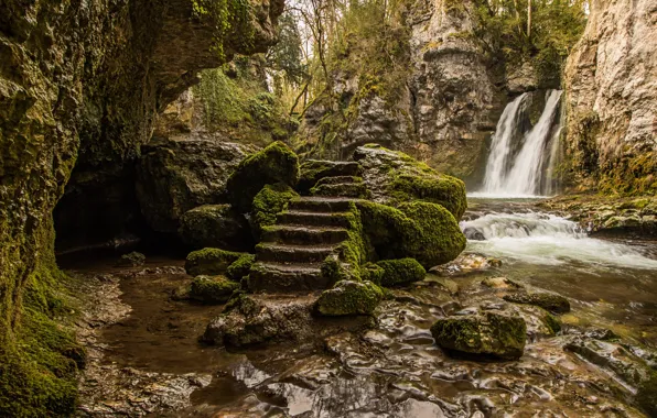 Picture waterfall, Switzerland, The Canton Of Vaud, Tine de Conflens