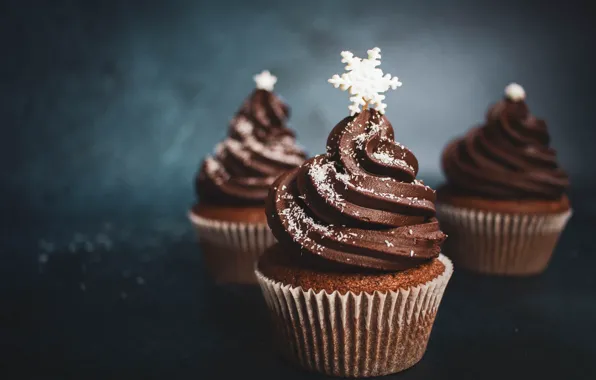 Food, chocolate, cream, snowflake, sweet, cupcakes, cupcakes