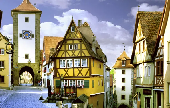 The sky, street, watch, tower, home, gate, Germany, Bayern