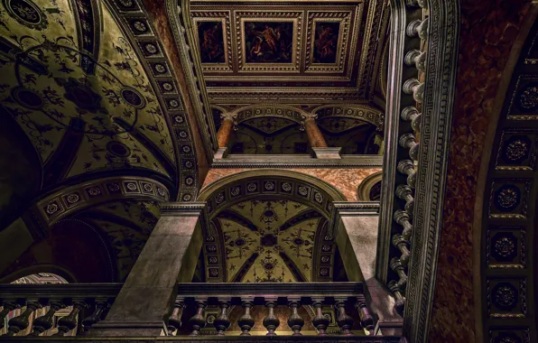 The ceiling, arch, Opera, painting, column, Budapest, The Hungarian Opera house