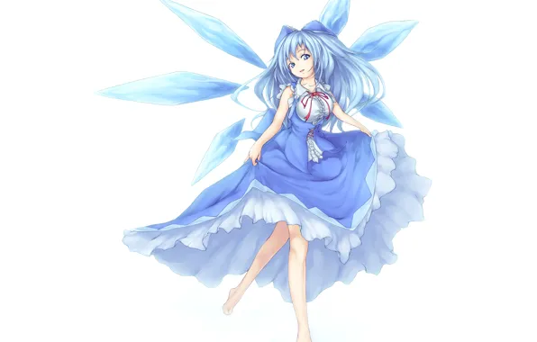 Girl, game, anime, art, white background, touhou, cirno, chirno