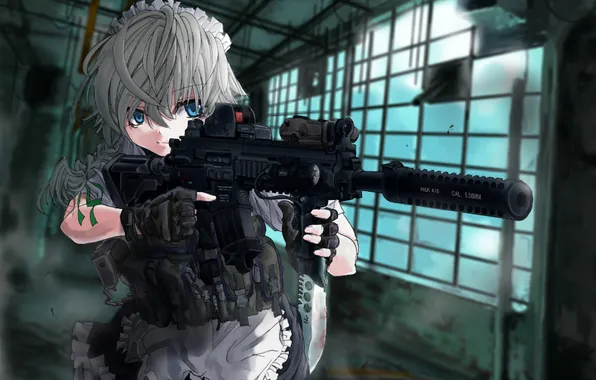 Picture girl, weapons, anime, aiming