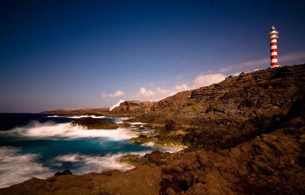 The ocean, rocks, coast, lighthouse, Canary Islands, Canary Islands, Gran Canaria