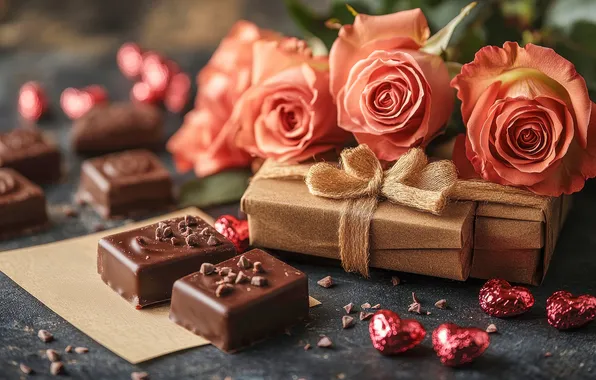 Love, flowers, holiday, heart, roses, bouquet, heart, gifts