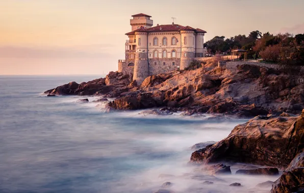 Sea, landscape, nature, stones, castle, shore, Italy, Livorno