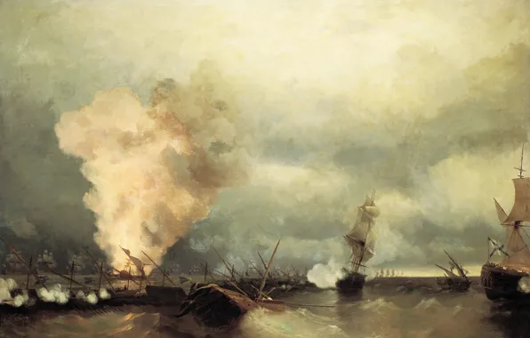 Oil, Canvas, Naval battle of Vyborg on 29 June 1790. 1846, (1817-1900), Ivan AIVAZOVSKY