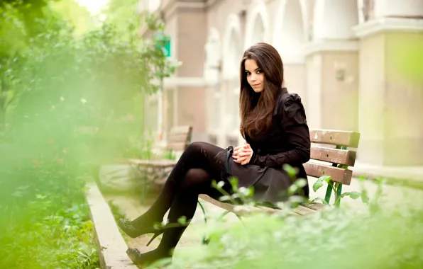 Look, the city, bench, brown-eyed