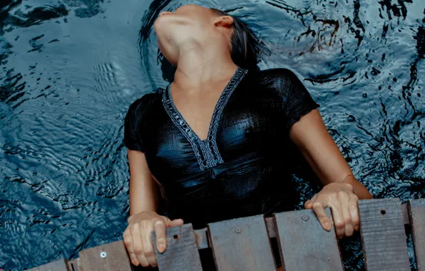 Wet, cleavage, river, woman, wood, young, water, lake