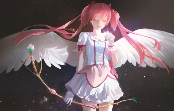 Girl, wings, fantasy, Madoka Kaname, Mahou Shoujo Madoka★Magica