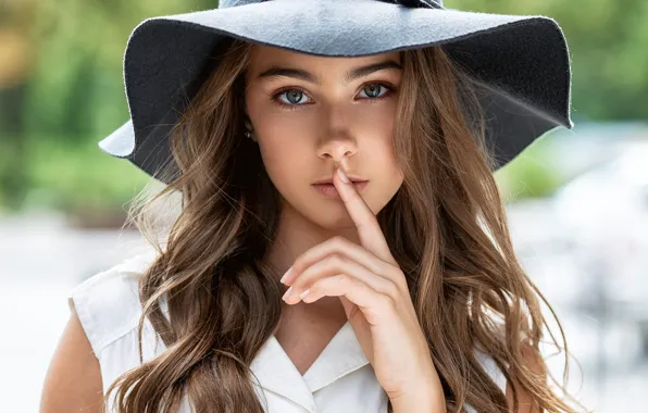 Picture look, pose, model, portrait, hat, makeup, hairstyle, finger